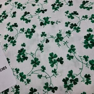St Patricks Day Fabric Green Shamrock White Cotton 2 Yards x 44‎ Inches